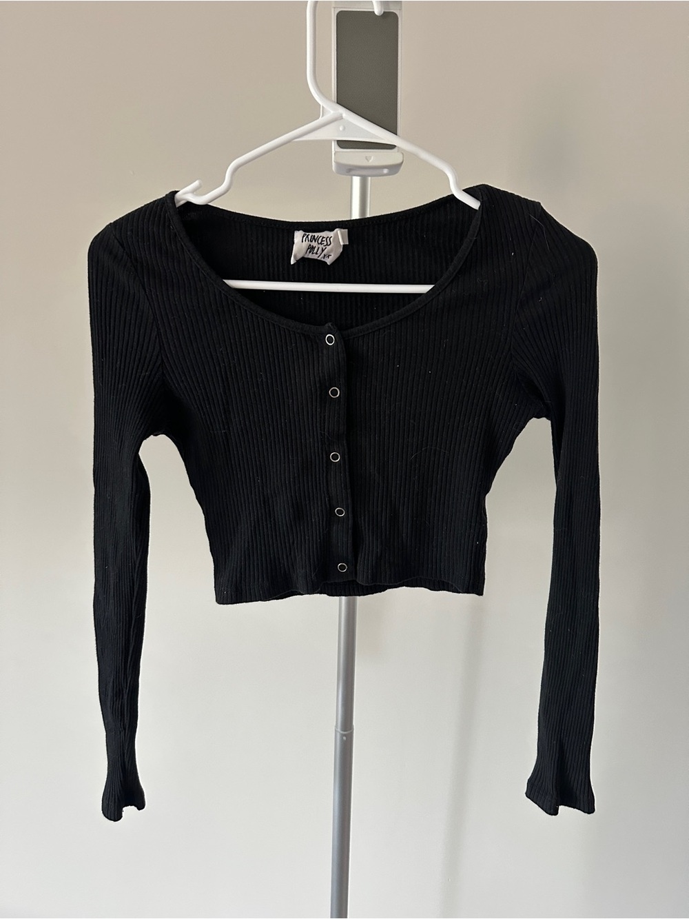 Princess Polly Black Ribbed Long Sleeve Crop